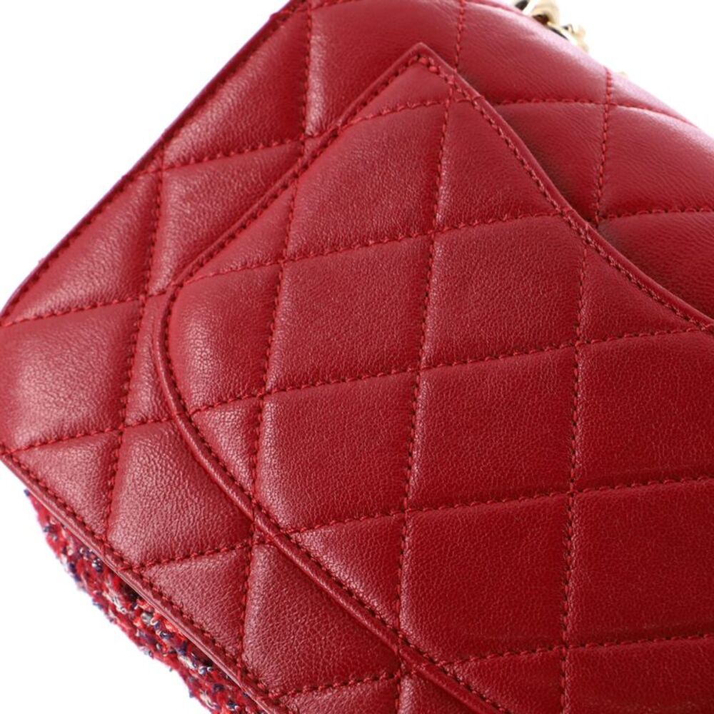 Chanel Chain Handle CC Flap Bag Quilted Lambskin and Tweed Small Red - Picture 8 of 10